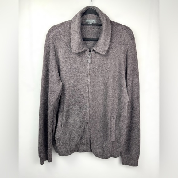 Barefoot Dreams Womens Cozy Chic Lite Zip-Up Collar Jacket Cardigan in Carbon 1X - Picture 1 of 13